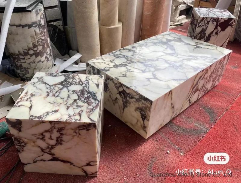 Arabescato White Marble Coffee Table and Side Table for Lobby Furniture Design