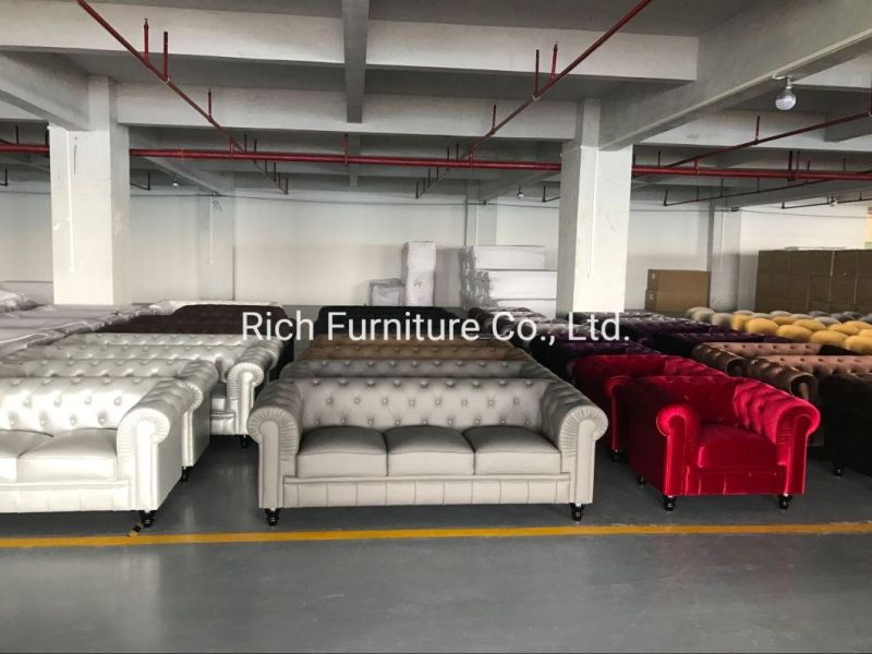 Wholesale Beige Leather PU Classic Chesterfield Sofa Furniture Couch for Hotel Living Room