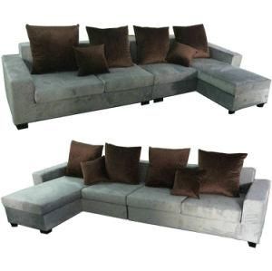 Grey Color L Shape Couch Chaise Furniture Fabric Sofa with Cushions (S892)