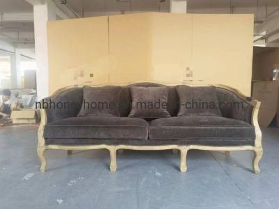Wood Frame Upholstery Grey Fabric Color 3 Seat Sofa