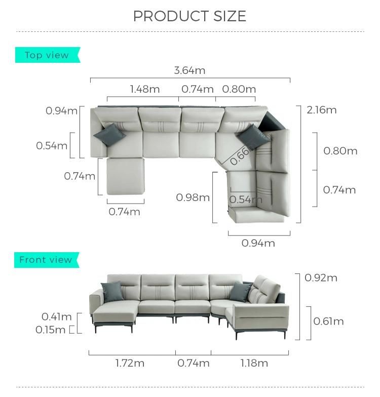 Hot Down with Armrest Corner Sectional L Shape Furniture Genuine Leather Sofa Tbs061