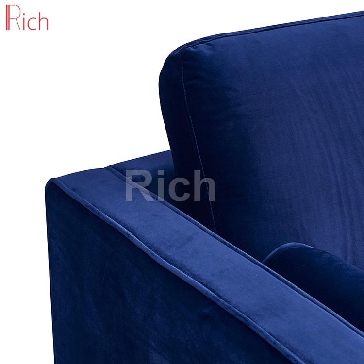 Modern Fabric Velvet Navy Blue Left Chaise Lounge Sectional Sofa