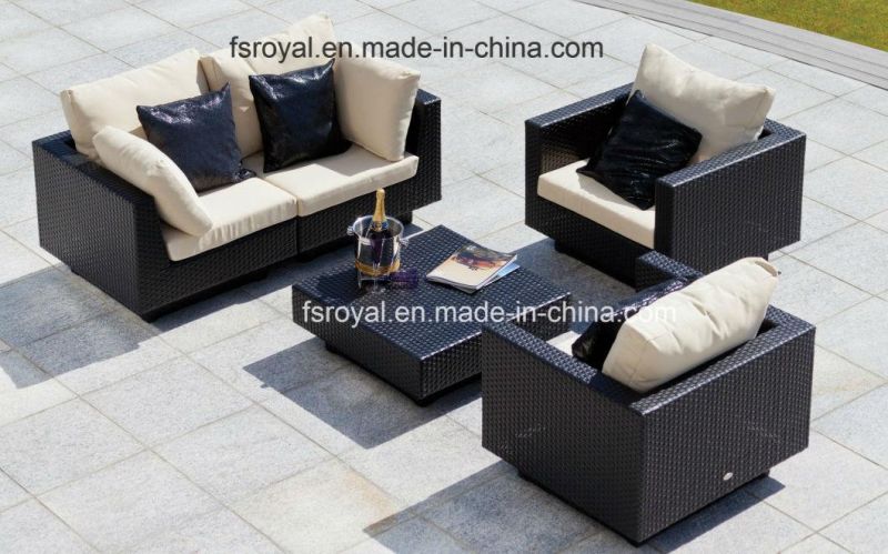 Outdoor Garden Villa Swimming Pool Four Rattan Sofa Table Set Furniture with Customized Color