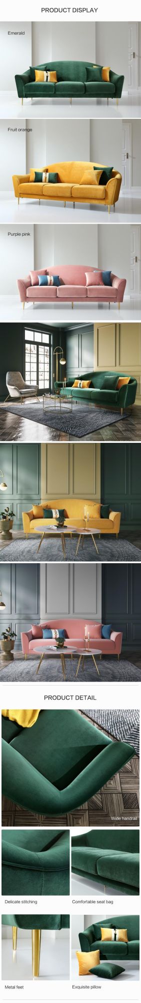 Linsy Modren Living Room French Red 3 Seater Sofa Set Furniture Rbj3K