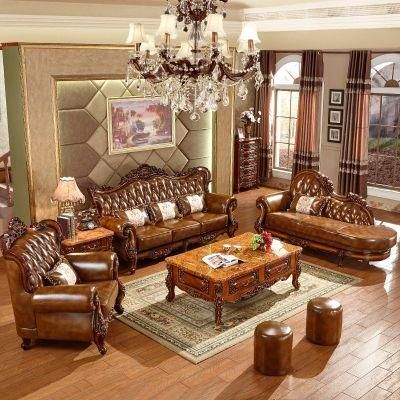 Classic Furniture Factory Wholesale Wood Carved Living Room Sofa Set with Marble Tables in Optional Furnitures Color and Sofas Seat