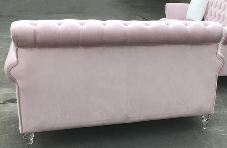 Modern Sofa with Acrylic Leg Crystal Button for Living Room Furniture