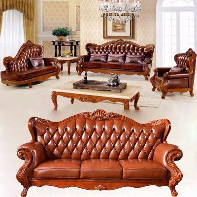 OEM Optional Color Leather Sofa Furniture with Wood Coffee Table