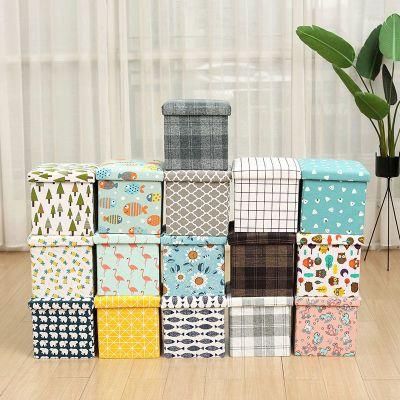 Printing Cloth Art Folding Stools Storage Stools Can Sit on Adult Sofa Shoe Stool Multi-Functional Finishing Box