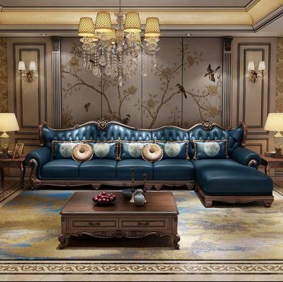 European Solid Wood Classical Leather Art Sofa Light Luxury Post-Modern Ebony Color American Corner Leather Sofa Living Room Furniture