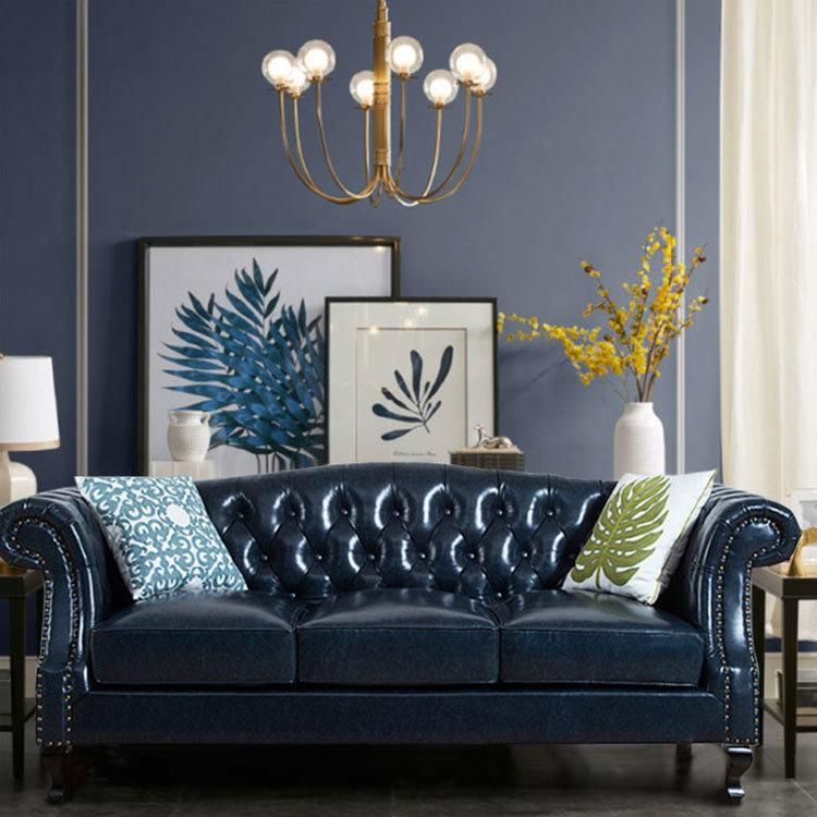American Style Sofa Set Tufted Genuine Leather Sectional Sofas