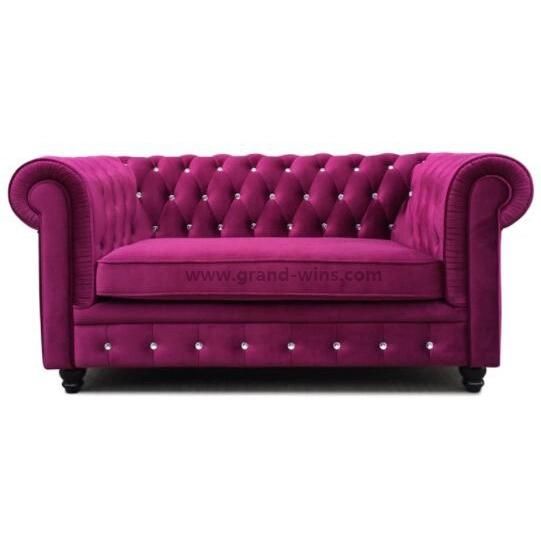 Red Fabric Velvet Chesterfield Sofa Leisure Couch Set Hotel Bedroom