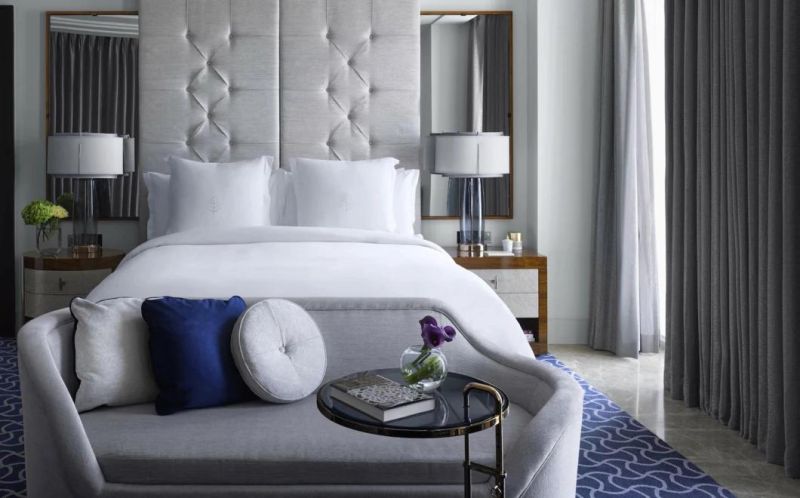 Hotel Lobby White Fabric Single Sofa with Small Round Wooden Circle Table High Glossy Console