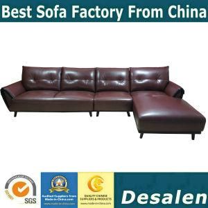 Brown Color Home Furniture L Shape Chaise Lounge Leather Sofa (8080)