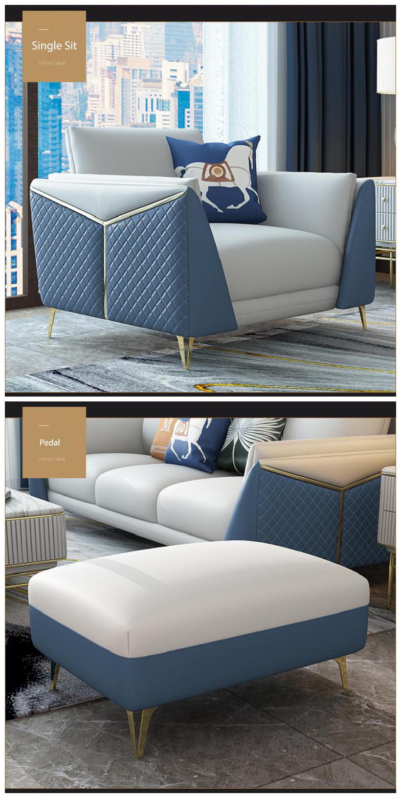Supply Hotel Villa Metallic Cowhide Sofa Set 1+2+3