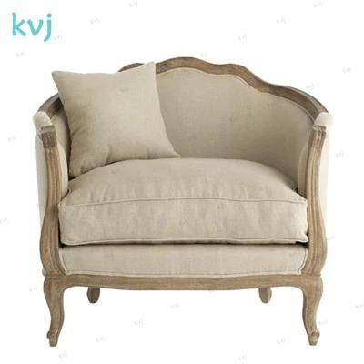 Kvj-7607 Good Quality Solid Wood Duckdown Antique Vintage French Single Sofa