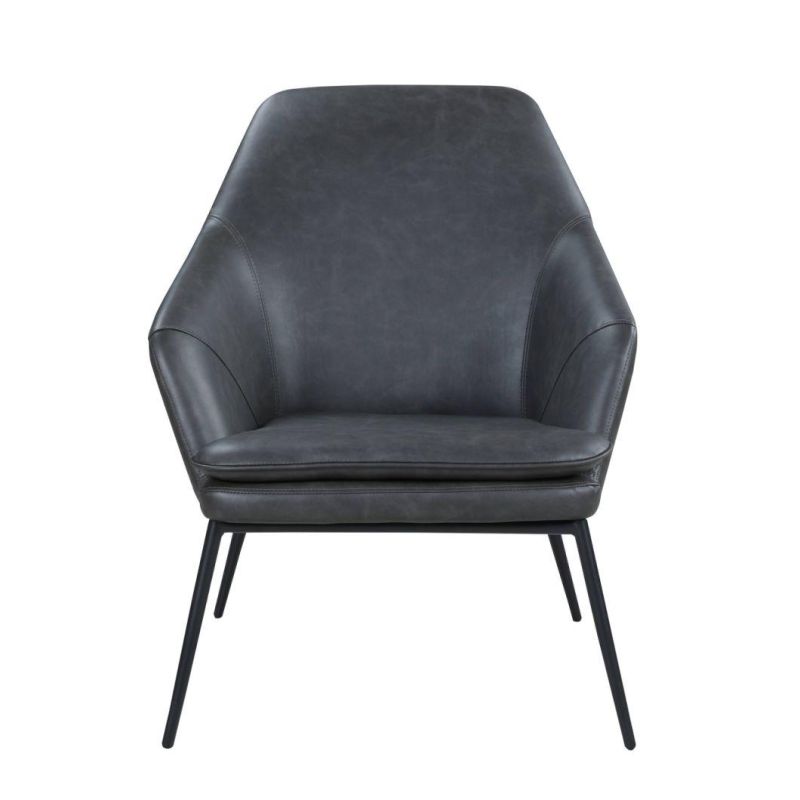 Luxury Living Room Leisure Accent Chair Modern Design Office Hotel Leather Padded Seat Dark Gray Sofa Armchair