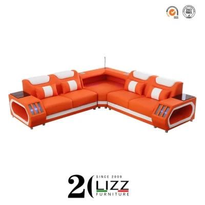Living Room Home Furniture Sectional Corner Leather Sofa with Remote Control LED Lighting System /Night Lamp /Speaker