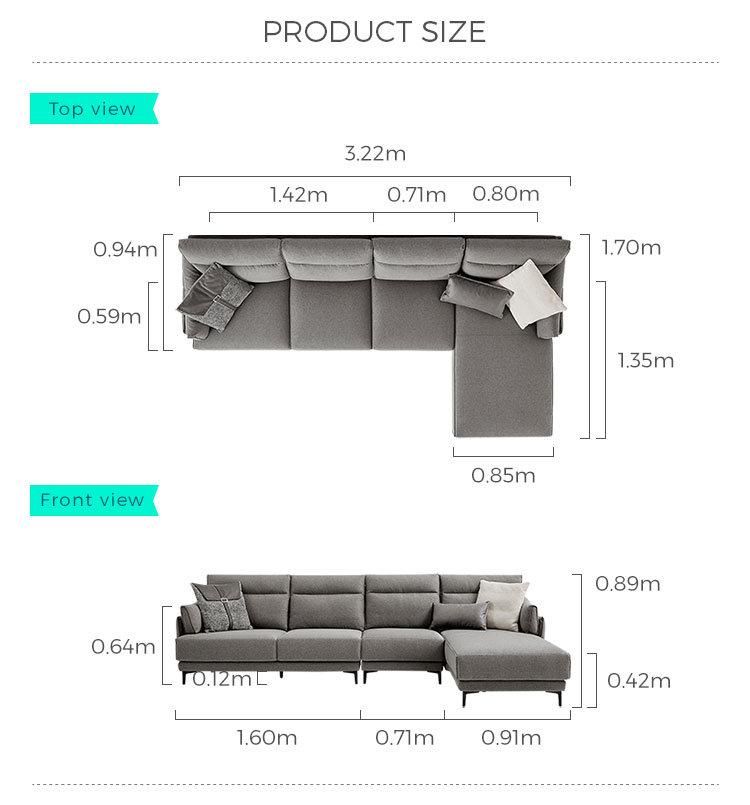 Linsy Nordic 4 Seater Fabric Sectional Couch L Shape Sofa Furniture for Living Room S082