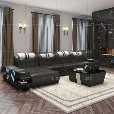 Commercial European Design Office Home Furniture Contemporary Living Room Black Leather Sofa Set