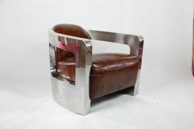 Aluminum Armrest Sofa Brown Vintage Leather Sofa