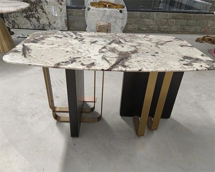 Natural Stone Aran White Dining Table Set 6 Seater Granite Top