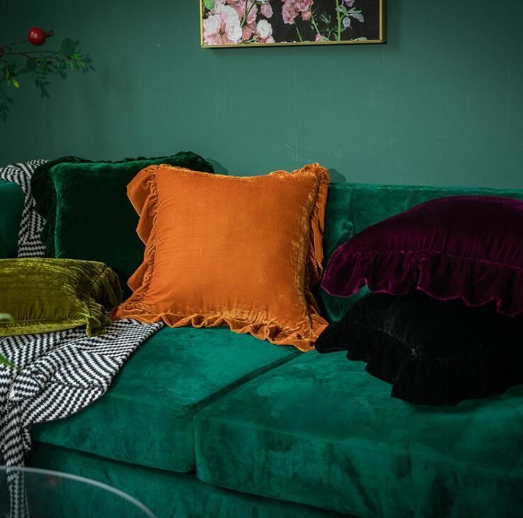 Fashion Solid Color Lotus Leaf Pillowcase Soft Velvet Decoration Household Sofa Pillow Case