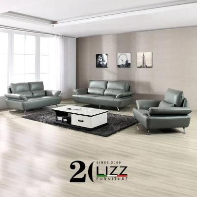 Modern Wooden Frame Italian Leather Living Room Leisure Couch