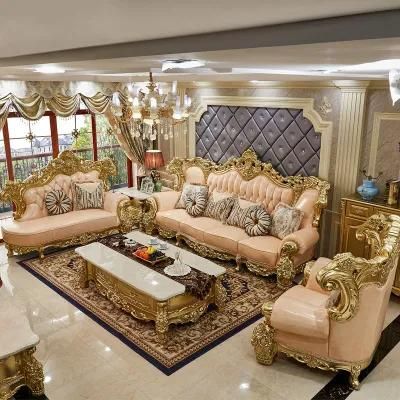 Chinese Furniture Factory Wholesale Antique Leather Sofa with Marble Table in Optional Couch Seats and Sofas Furnitures Color