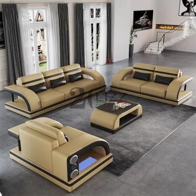 New Modern Living Room Furniture Sectional Sofa Set LED Leather Sofa