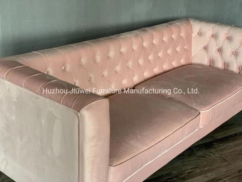 European Pink Velvet Fabric Sofa Loveseat and Three Seats Living Room Furniture Gold Stainless Steel Legs Sofa