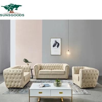 Luxury Classic European Leather Leisure Wood Frame Living Room Furniture Sofa Set