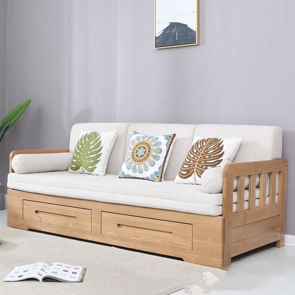 Modern and Simple Solid Wood Sofa Bed with Storage