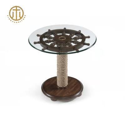Best Selling Home Decorative Furniture Classic Round Wood Antique Accent Sofa Side Coffee Table with Glass Top