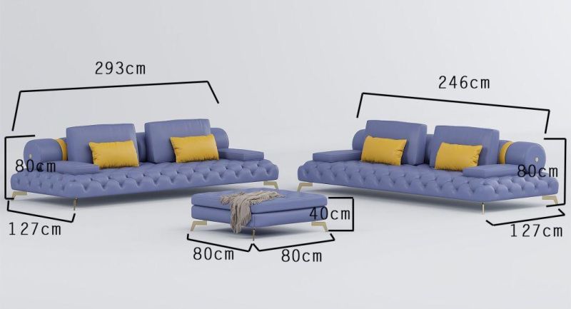 European Modern Luxury Style Geniue Leather Couch Living Room Sofa Furniture Set with Stool
