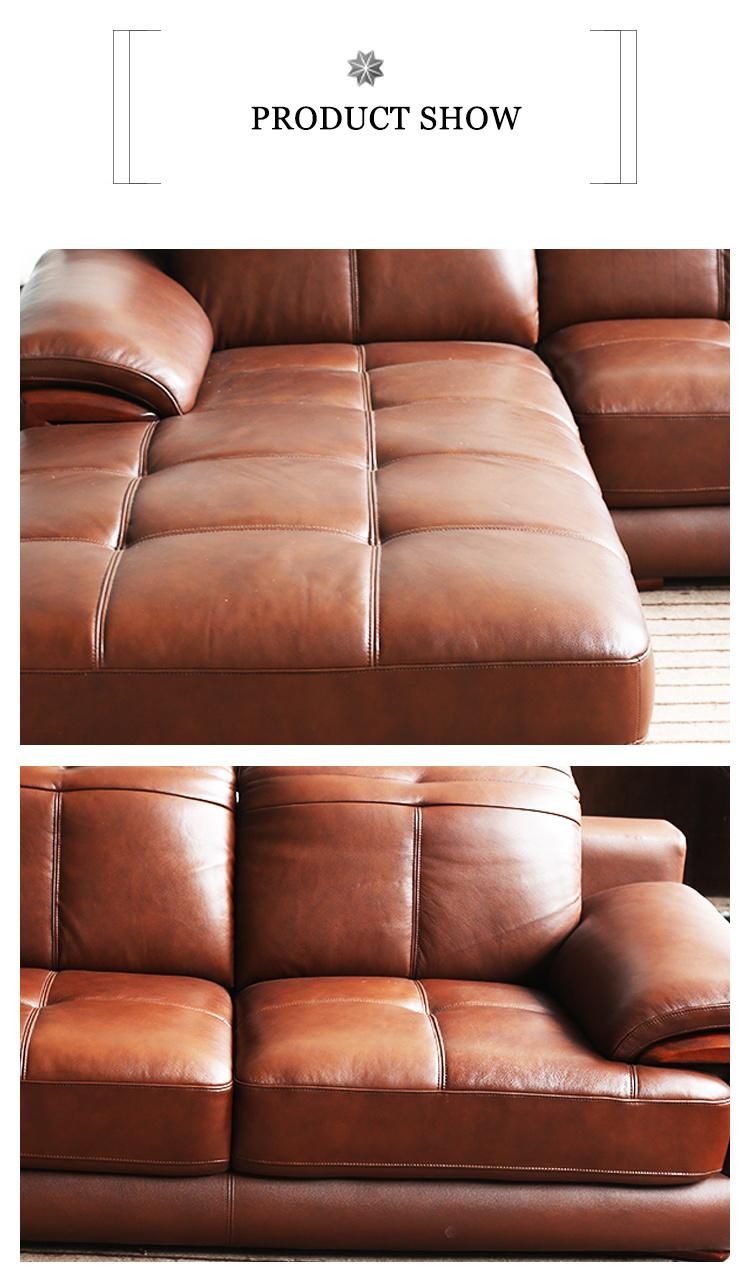 Brown Leather Living Room Sectional L Shape Modern Sofa