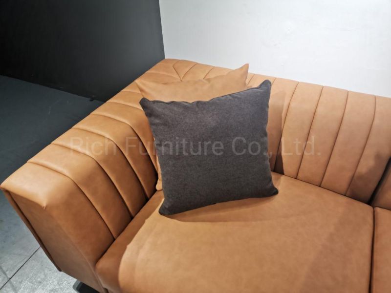 Factory Sofa Custom Nordic Style Modern PU Leather Three Seat Tufed Large Armrest Sofa