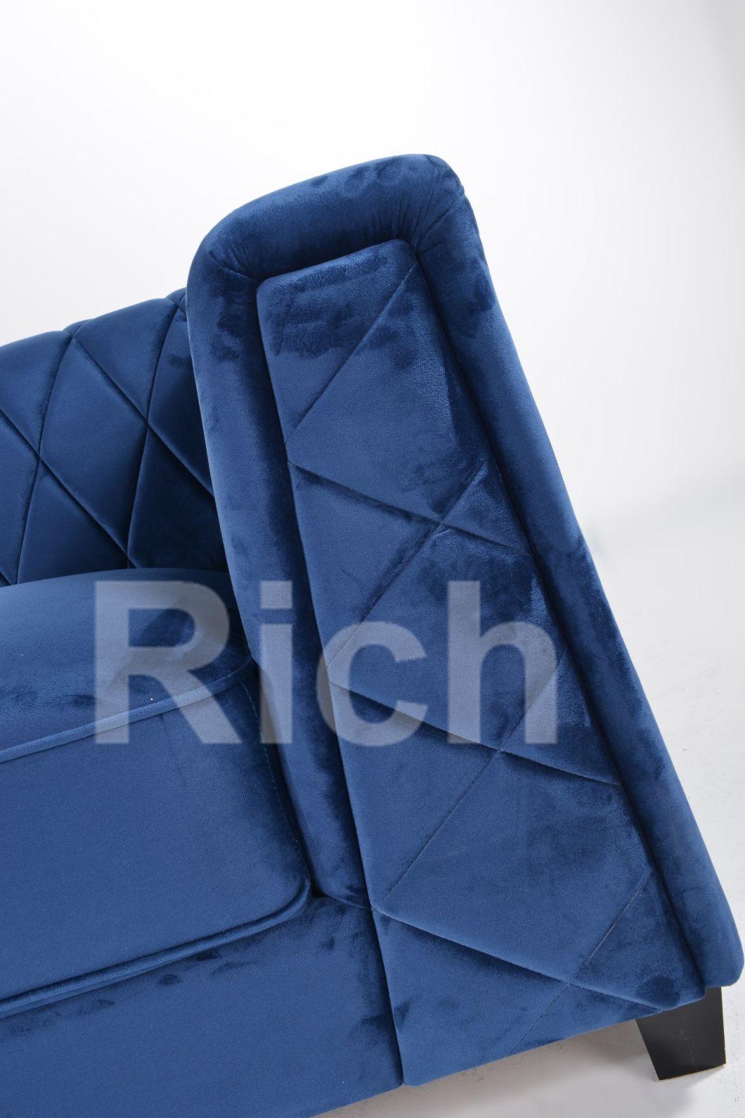 Modern Furniture Sectional Sofa Blue Velvet Corner Sofa