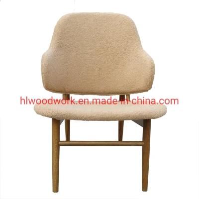 Magnate Chair Beige Teddy Velvet Oak Wood Frame Brown Dining Chair Wooden Chair Lounge Sofa Coffee Shope Arm Chair Living Room Sofa