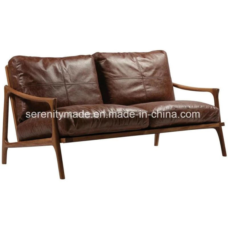 Modern Wood Frame Leather 2 Seat Living Room Sofa