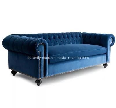 Classic Living Room Furniture Button Tufted Velvet Chesterfield Sofa