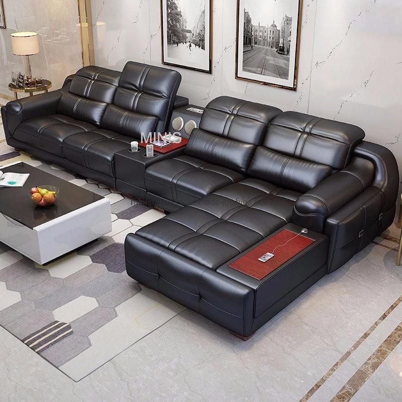 (MN-HSF25) Simple Style Home Living Room Furniture L Shaped Leather Sofa