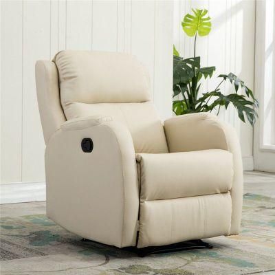 Home Furniture Beige Color High Back Sofa Manual Recliner Sofa Comfortable Single Office Chair for Living Room Leather Sofa
