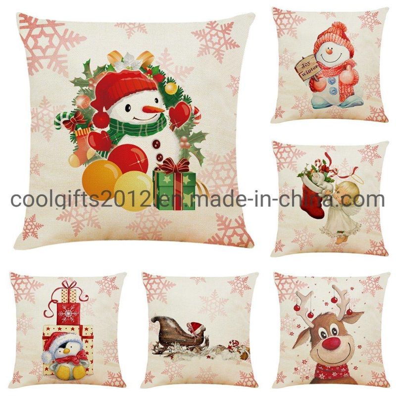 Home Textile Traditional Design Christmas Colorful Reindeer Digital Print Cotton Linen Customizable Sofa Pillow Cover