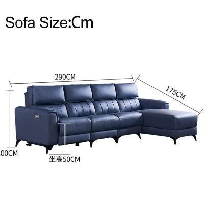 Durable Light Luxury Design Electric Mechanism Recliner Sofa Top Leather USB Charger Leisure Functional L Shape Sofa