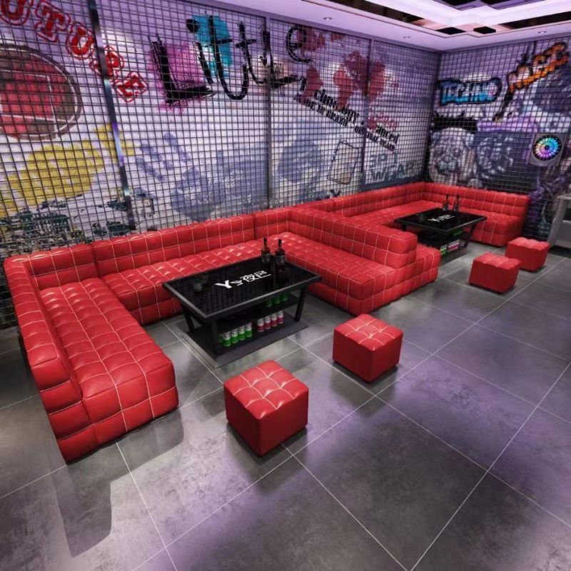 Customized PU Leather Club Bar Sectional Sofa in Black Color U Shaped KTV Sofa for Nightclub