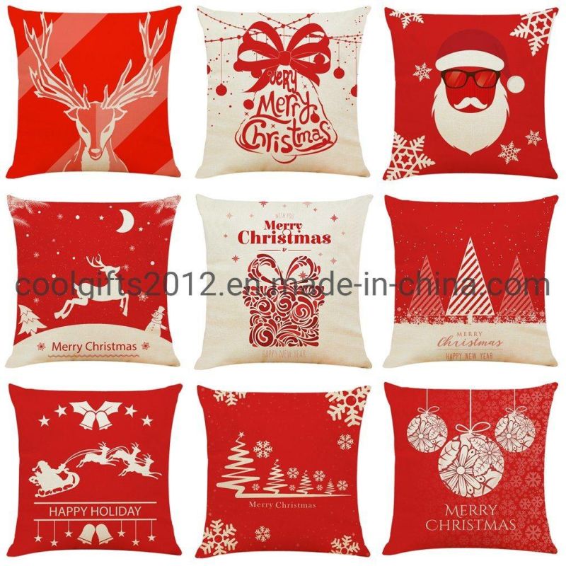 Home Textile Traditional Design Christmas Colorful Reindeer Digital Print Cotton Linen Customizable Sofa Pillow Cover