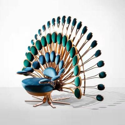 Factory Direct Selling Light Luxury Peacock Open Screen Chair Stainless Steel Creative Art Designer Hotel Lobby Villa Sofa Chair