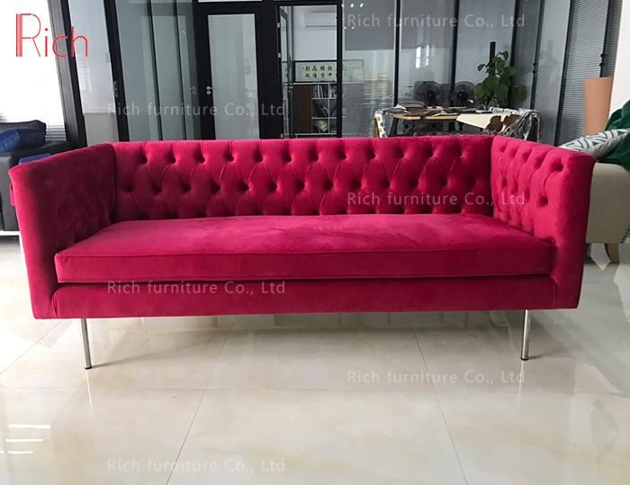 Golden Legs Living Room Furniture Light Pink Fabric Velvet Sofa