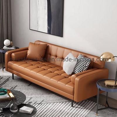 (MN-SF82) Light Luxury Leather Small House Furniture Simple Italian Apartment Living Room Sofa