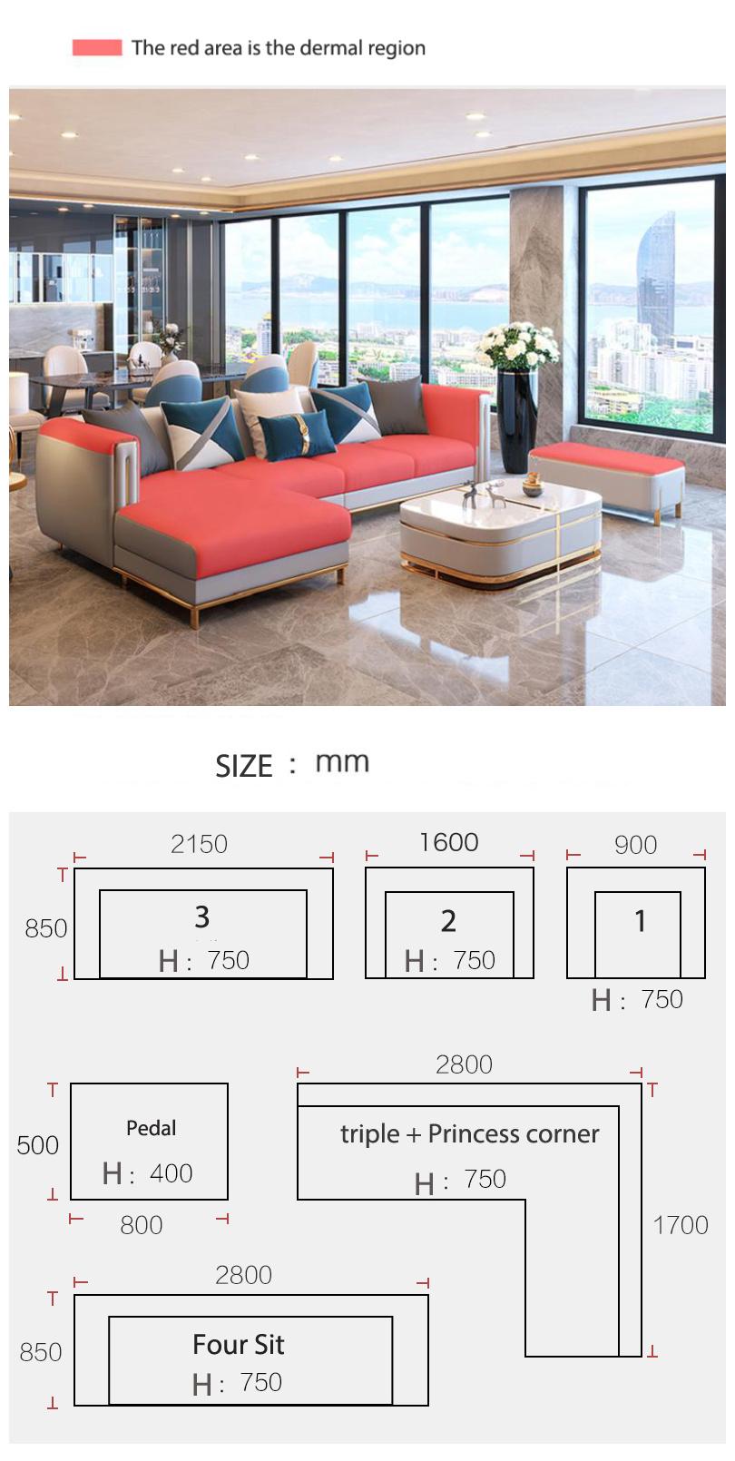 Modern Style Sectional Sofa Stainless Steel Frame Foshan Factory